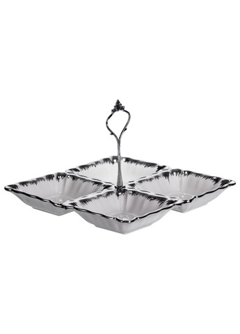 Минажниця порцелянова 4 секції біла з ручкою для закусок та десертів сервірувальний посуд для столу Yiwu (370432724)