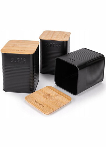 Хлібниця Black&Wood 36х22х20см з дерев'яною кришкою + 3 ємності для зберігання, чорна Kamille (372175349)
