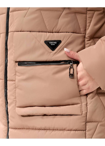 Бежевое зимнее Женская удлиненная зимняя парка с капюшоном. No Brand