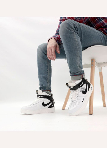 Білі Зимовий кросівки зимові чоловічі і жіночі nike air force 1 utiliti winter white black fur | найк аір форс 1 високі білі чорні з хутром No Brand