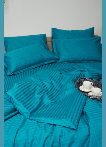Комплект постельного белья King Size 220x240 наволочки 4х70х70 Satin Stripe (MS-820000634) Moon&Star turkish blue (284416004)