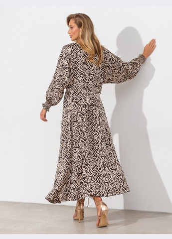 Бежева довга шовкова сукня з принтом бежева Dressa