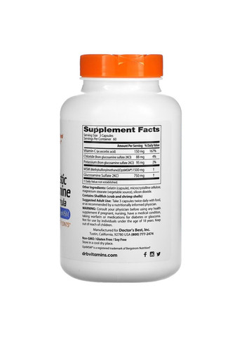 Синергетическая формула глюкозамина и МСМ с OptiMSM, 180 капсул Doctor's Best (347599685)