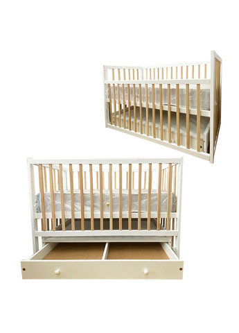 Кроватка деревянная София, шарнир-подшипник, ящик, с опускной боковиной. White (133040) Наталка (340911412)