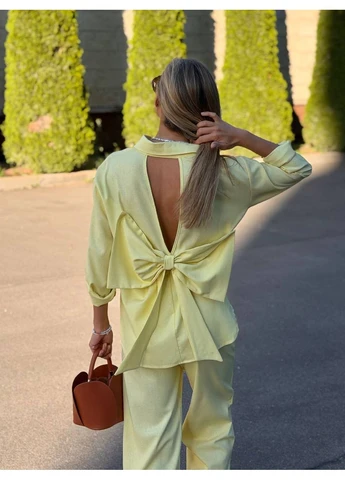 Костюм жіночий лляний з бантом на сорочці Fashion (401063965)