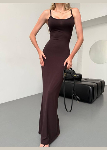 Темно-коричневое повседневный платье женское - однотонное, длина макси JUGO однотонное