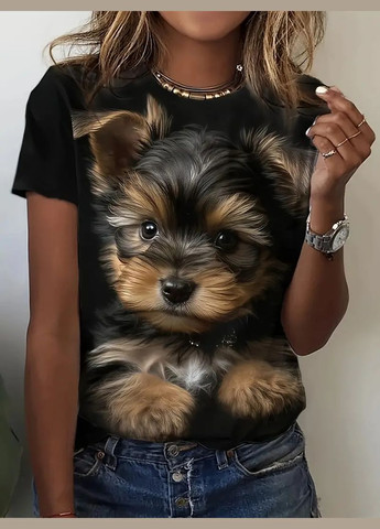 Женская футболка с принтом собачка тяу тяу Яскраво - (323652231)