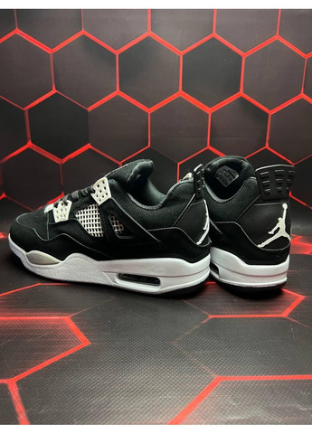 Черные демисезонные кроссовки мужские nike air jordan retro 4 black white v2 найк аир джордан No Brand