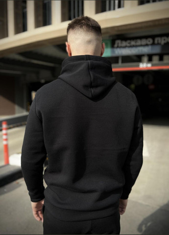 Зимовий базовий однотонний спортивний костюм з начосом чорний худі + чорні штани Vakko (301834036)