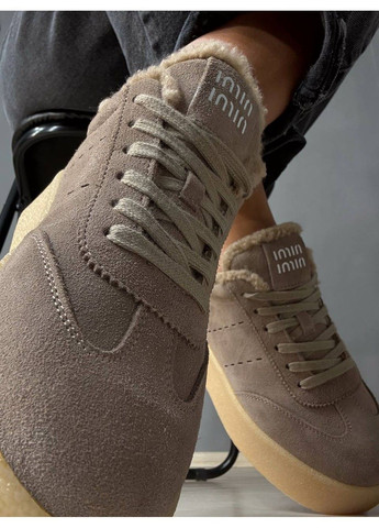 Бежевые кеды женские 633-5 утепленные замшевые на меху бежевые Hengji