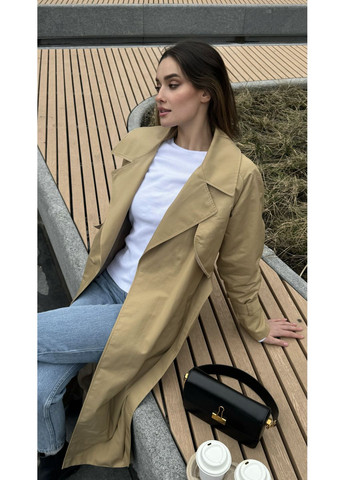 Коричневе демісезонне Тренч із плащівки карамельний оверсайз No Brand