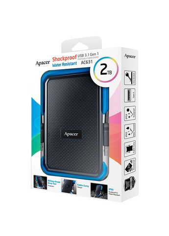 Внешний жесткий диск PHD External 2.5'' USB 3.1 2TB Black/Blue (цветная коробка) (AP2TBAC631U-1) Apacer AC631 (357472541)