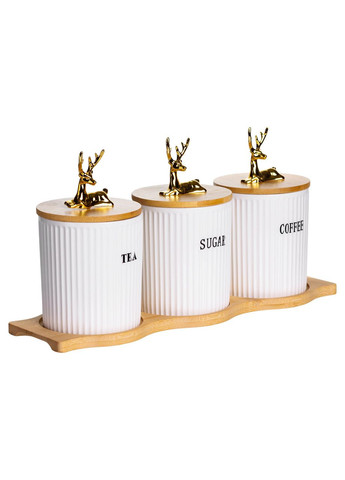 Набір порцелянових банок для сипучіх на бамбуковій підставці 3 шт. по 400 мл для чаю кави цукру SCT-652 Yiwu (370802204)