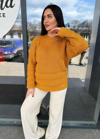 Горчичный демисезонный шерстяной свитер прямого кроя Allthings