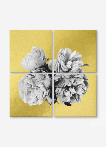 Модульная картина из четырех частей Белые Пионы 103x103 см (MK423200) Malevich Store (333338980)