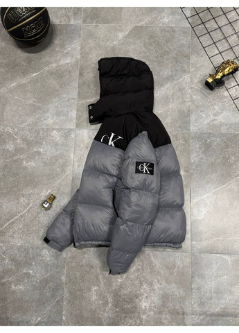 Серая теплый пуховик премиум качества No Brand