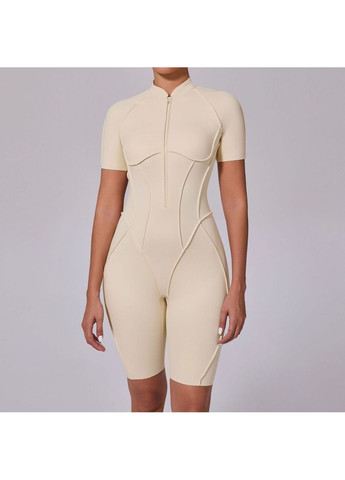 Спортивный комбинезон Lines с открытой спиной и молнией бежевый No Brand бежевый нейлон, эластан