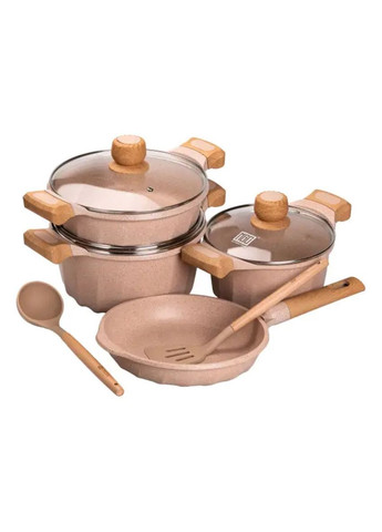 Набір посуду, 3 каструлі, сковорода, алюмінієва товстодонна з лопаткою та ополоником, бежевий HP-4-401CR (A-033015) MGC (342759100)