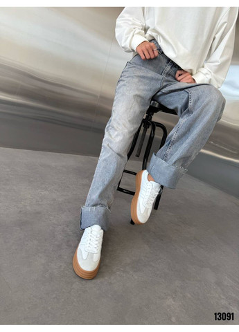 Білі кеди жіночі шкіряні з замшею, комбіновані No Brand