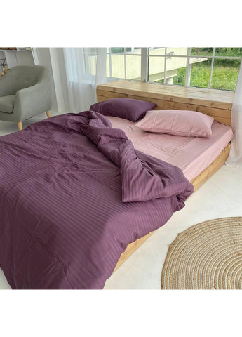 Постельное белье Пудра+Фиолетовая страйп сатин PREMIUM Полуторный размер, наволочки 70/70 No Brand (364220448)
