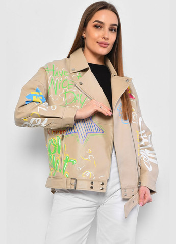 Бежева демісезонна куртка жіноча з екошкіри бежевого кольору. Let's Shop
