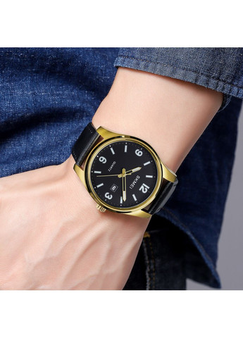 Годинник кварцовий золотистий зі шкіряним ремінцем для чоловіків з календарем та підсвічуванням ProDobro (367267397)