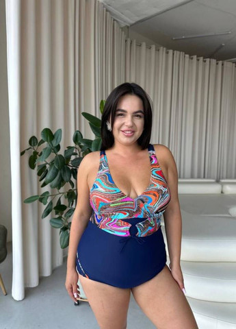 Синий летний женский сплошной яркий купальник в спортивном стиле. No Brand