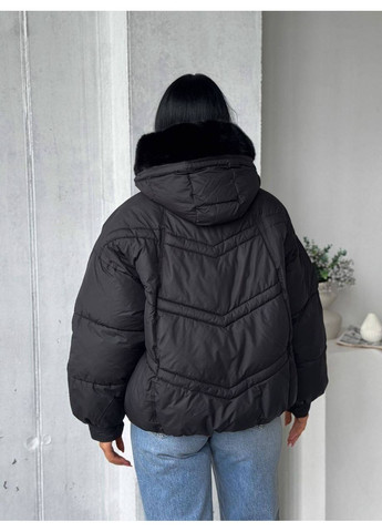 Чорна зимня жіноча зимова куртка з 100% хутром і капюшоном куртка-ковдра Україна