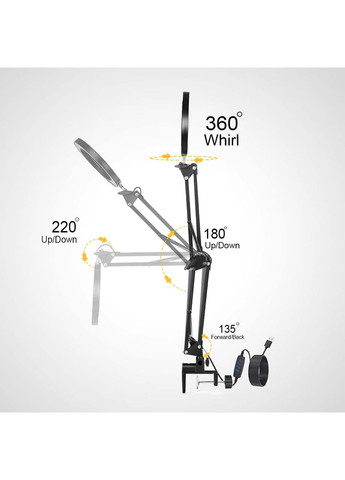 Лампа кільцева 2в1 із лінзою на струбцині з LED-підсвічуванням USB-живлення діаметр 16 см No Brand (361029085)