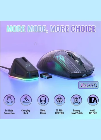 Миша бездротова ігрова X2 PRO безшумна із зарядною базою 2,4G+Bluetooth Black ATTACK SHARK (341323616)