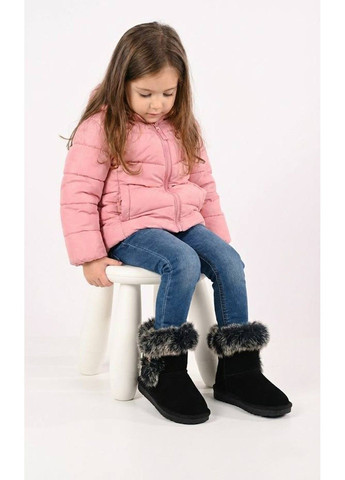 Зимние детские угги натуральная замша и мех черные (1927в) Hengji