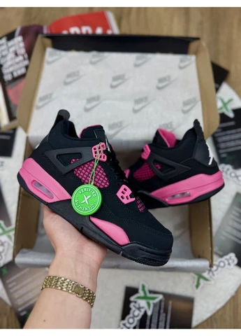 КРОСІВКИ ЖІНОЧІ NIKE AIR JORDAN 4 BLACK NEON PINK НАЙК АІР ДЖОРДАН ЧОРНІ No Brand чорні демісезони (390651839)
