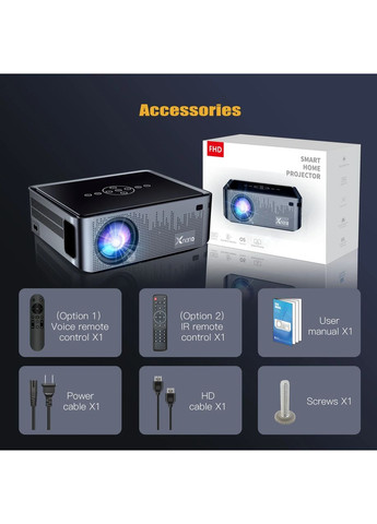 Портативный проектор Xnano X1 Pro 4K/8K Android 9.0 Full HD Wi-Fi Bluetooth Smart-проектор China (358500950)