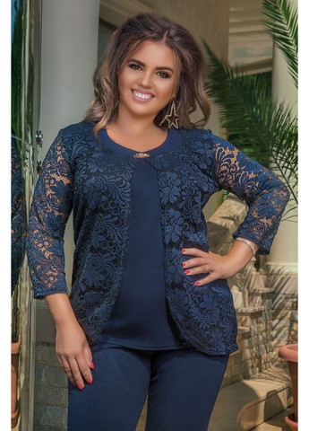 Костюм деловой декорированный гипюром, мод ИТ-1155, синий, размер 54-56 No Brand (355469747)