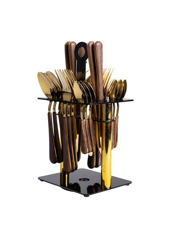 Набір столових приборів на 6 персон з дерев'яними ручками на підставці столові прибори 24 шт Золото HP-20-2 (A-033699) Yiwu (352274558)