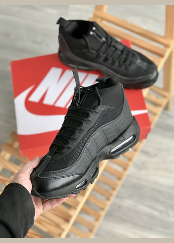 Черные зимние кроссовки зимние мужские No Brand 95 Sneakerboot winter black | Найк 95 Снікербут