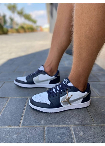 Білі Осінні кросівки чоловічі nike air jordan retro 1 low blue white silver найк аір джордан No Brand