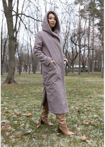 Пальто с Капюшоном из Эко-Меха 1132M-C Маренго/ Пыльный беж SAM S Samange (367724789)