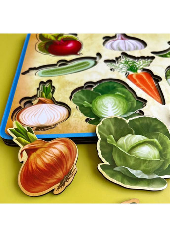 Дерев'яний пазл вкладиш «Овочі зовні та всередині» Ubumblebees (365642341)