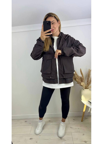 Темно-коричнева демісезонна куртка плащівка еммі,підкладка,з кишенями та капюшоном Україна