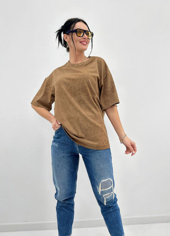 Кофейная базовая футболка тай-дай с коротким рукавом Fashion Girl Simple