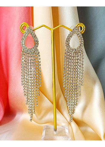 Сережки вечерние в стразах Длинные золотистые No Brand (367735962)