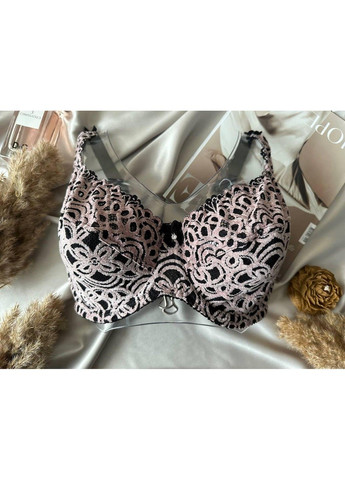 Бежевый бюстгальтер большого размера, лифчик на большую грудь без поролона бежевый с черным Lanny Mode