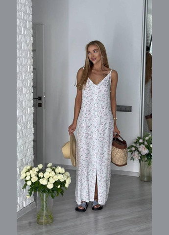 Белое повседневный платье женское - длина макси, с принтом, на бретелях JUGO однотонное