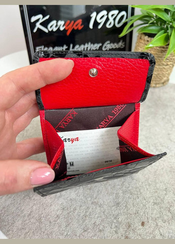 Кошелек женский на кнопке натуральная кожа Турция черный с красной серединой Karya (341322668)