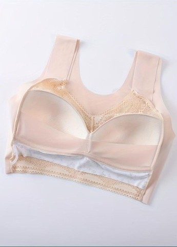 Бежевый топ эластичный топ с формованной кружевной чашкой на широких бретелях flowers comfortly (1273-44) Macarena без косточек нейлон