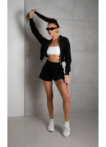 Костюм женский спортивный шорты со стразами+кофта черного цвета 37528 No Brand (386374199)
