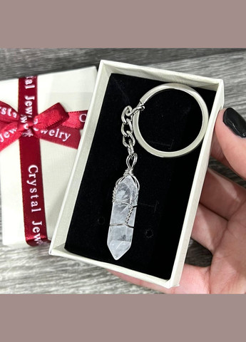 Кулон с натуральным камнем Горный хрусталь кристалл шестигранник в оплетке на брелке в подарочной коробочке Овен (331291821)