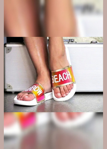 Белые шлепанцы белые резиновые летние женские с голограммой Viki