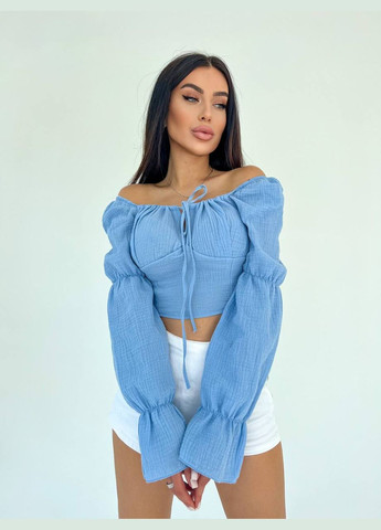 Якісний топік з відкритою спиною та декольте з якісного мусліну, легкий топ із довгим рукавом та шнурівкою на грудях No Brand 1062/1-1 (282477098)